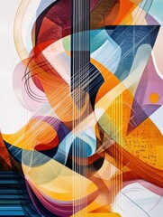 Poster - Colorful swirls and shapes convey the essence of sound waves, musical notes, and various instruments harmoniously integrated together. Generative AI