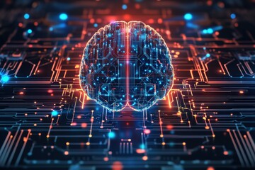 Aufkleber - A digital brain with glowing pathways showcases the essence of technological intelligence in a vibrant abstract visual. Generative AI