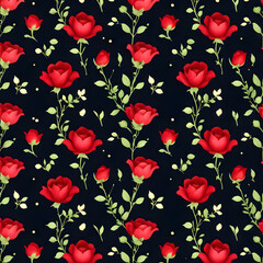 Wall Mural - red roses pattern on a black background