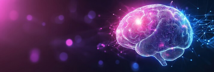 Leinwandbilder - This abstract depiction illustrates a digital brain with glowing neural connections, highlighting the interplay of technology and cognition. Generative AI