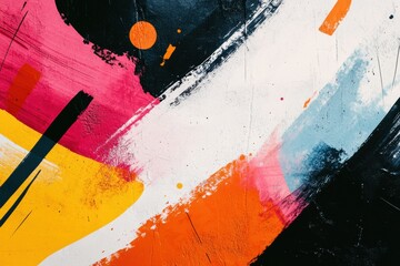 Fototapete - Bold colors dance across the canvas with energetic brush strokes and geometric shapes, showcasing modern artistic expression and creativity. Generative AI