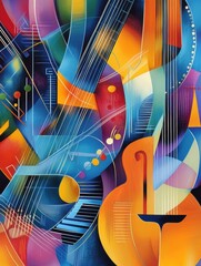 Aufkleber - Dynamic shapes and forms illustrate sound waves and musical notes intertwining in an abstract celebration of music and creativity. Generative AI