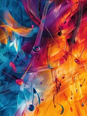 Aufkleber - Vibrant colors intertwine to create an abstract display of sound waves, musical notes, and instruments, evoking a sense of rhythm and harmony. Generative AI