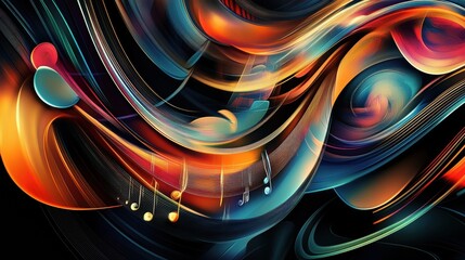 Fototapete - Colorful sound waves and musical notes intertwine to create an energetic expression of music, rhythm, and harmony in motion. Generative AI