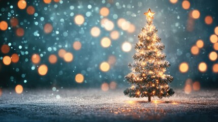 Sticker - The Christmas tree sparkles with lights, radiating warmth against a background of soft, glowing bokeh, evoking holiday cheer