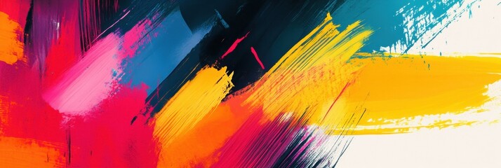 Aufkleber - Bold strokes of pink, yellow, and blue combine with geometric shapes to form an energetic and lively abstract artwork that captivates the viewer. Generative AI