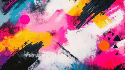 Poster - Bold paint strokes in vibrant colors blend with geometric shapes, showcasing an abstract composition that energizes any space. Generative AI