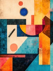 Fototapete - Bold abstraction with dynamic paint strokes and geometric forms in various colors evokes creativity and artistic expression. Generative AI