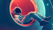 © Thiago - Young astronaut resting in spaceship portal with helmet and space suit. concept of science fiction day. Space-Time Portal. Illustration