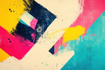 Leinwandbilder - Colorful paint strokes and geometric shapes intertwine, showcasing a dynamic blend of textures and hues that suggest artistic expression and energy. Generative AI