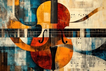 Fototapete - The artwork features an abstract design of sound waves intertwined with musical notes and instruments, celebrating the beauty of music. Generative AI
