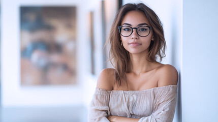 Wall Mural - Malay woman wearing stylish blouse in a contemporary art gallery