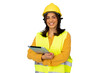 © PeopleVideos - Latina engineer wearing a helmet and safety equipment