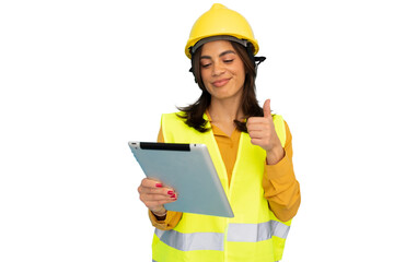 Wall Mural - Young Latina female construction engineer in safety gear