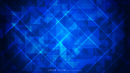 Wall Mural - Blue abstract background with modern geometric design, intersecting lines, translucent triangular shapes