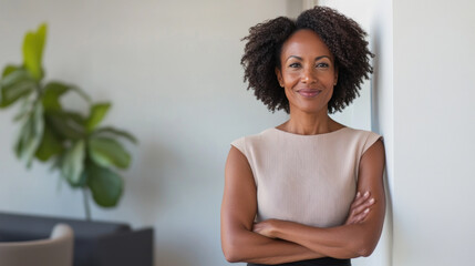 Wall Mural - Afro senior woman standing at office after financial budget meeting