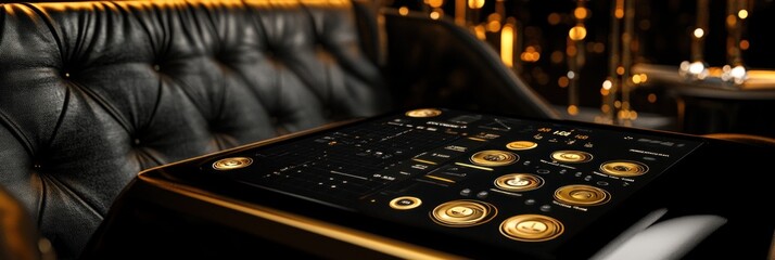 Fototapete - A sleek, modern touchscreen interface on a luxurious table, showcasing various controls and options.