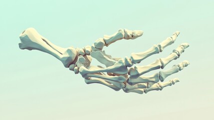 Poster - A 3D rendering of a skeletal human hand against a soft background.