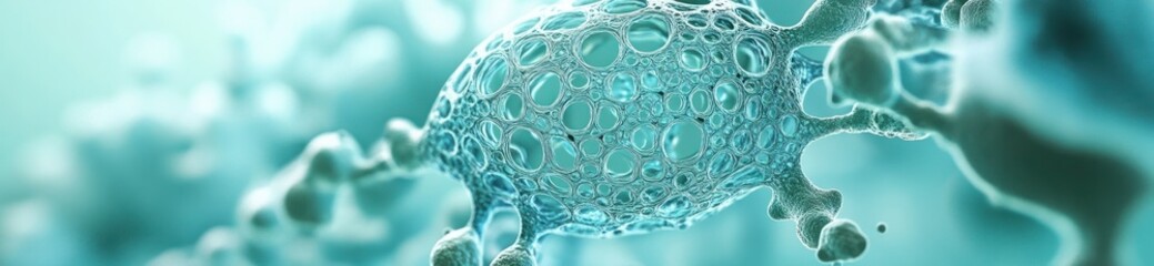 Aufkleber - A close-up view of a microscopic cell structure in a blue-green hue.