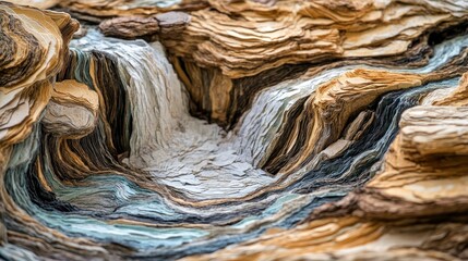 Aufkleber - A detailed paper sculpture representing a flowing waterfall and rocky landscape.