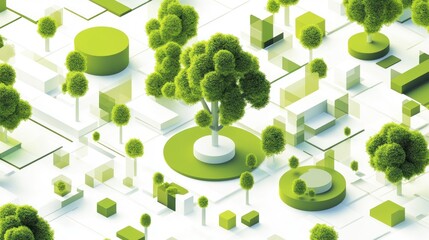 Poster - A vibrant, geometric landscape featuring stylized trees and greenery in a modern design.