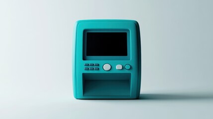 Fototapete - A teal-colored ATM-like machine with a screen and buttons, designed for transactions.