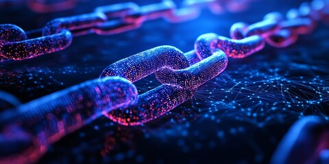 Aufkleber - Glowing chain links on a network background.