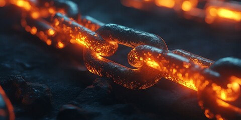 Aufkleber - Glowing metal chain links close-up.