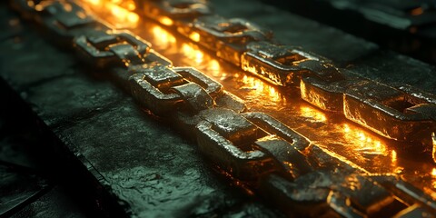 Aufkleber - Glowing metal chains on dark surface.