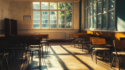 Wall Mural - Empty Classroom with Sunlight