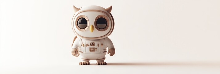 Wall Mural - a cute owl character dressed in an astronaut suit, standing against a minimalistic background.