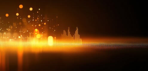 Fototapete - Abstract visualization of sound waves with glowing particles in warm tones.