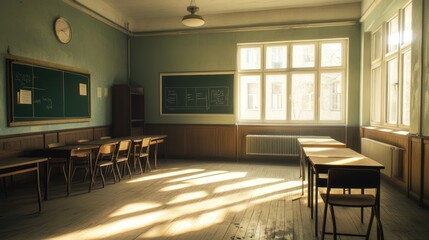 Wall Mural - Empty Classroom with Sunbeams