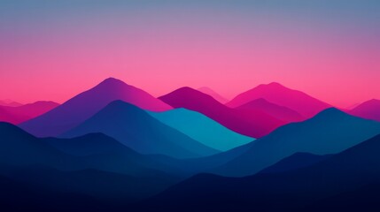 Wall Mural - Pink and Blue Mountain Range at Sunset: A vibrant and abstract illustration of a mountain range bathed in the hues of a setting sun.