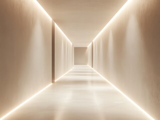 Poster - Long, illuminated corridor with warm-toned walls and floor.