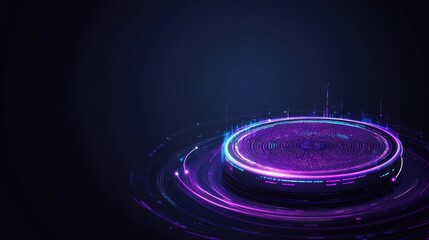 Poster - A futuristic graphic featuring a glowing circular platform with vibrant purple and blue elements.