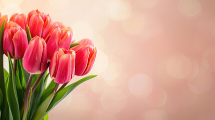 Wall Mural - Soft and vibrant pastel tulips bloom against a dreamy light bokeh, creating a serene and enchanting floral scene.