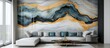 © Zie - Abstract Gold and Blue Marble Wall Mural in Modern Living Room