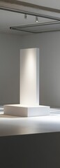 Wall Mural - 63. A polished white podium with soft overhead lighting, leaving a clean space for a product to be placed.