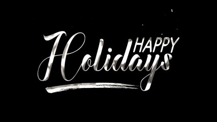 Silver lettering Happy Holidays on black background suitable for holiday cards, social media posts, website banners, and festive promotions.