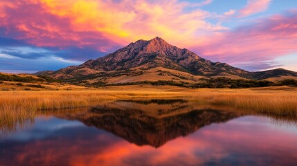 Wall Mural - Majestic Mountain Reflection at Sunset 