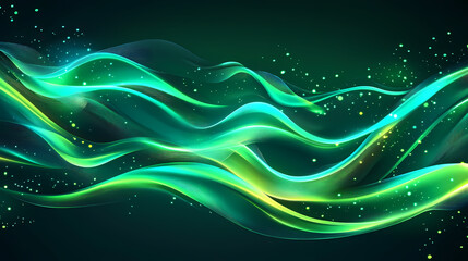 Wall Mural - An illustration of glowing waves of translucent green light that ripple across a dark background. Psychedelic Dream Waves. Illustration