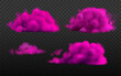 © olenago - Pink neon realistic cloud set. Vector bright smoke or fog background isolated. Magic mystery mist texture overlay effect, transparent edges