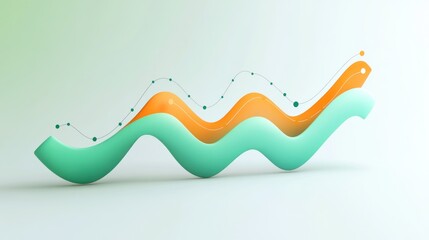Fototapete - Abstract wavy shapes in teal and orange, representing data visualization or trends.