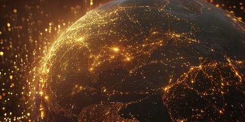 Leinwandbilder - A glowing Earth view showcasing interconnected networks of light and data.