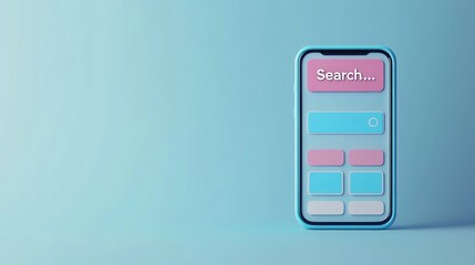 Aufkleber - A smartphone displaying a search interface on a blue background.