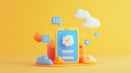 Aufkleber - A colorful smartphone with cloud icons and chat bubbles, representing digital communication.