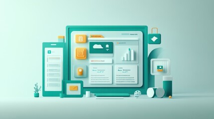 Poster - A digital workspace featuring devices and data management tools in a modern design.