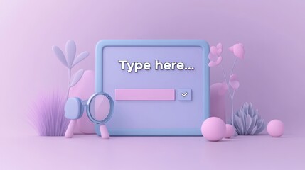 Poster - A pastel-themed digital interface with a text input box and decorative elements.