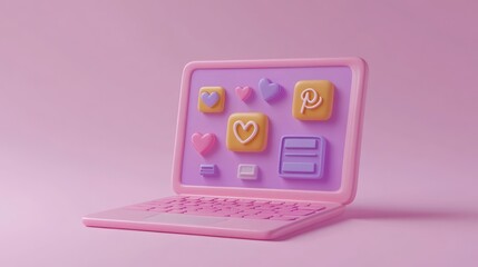 Poster - A stylized laptop with colorful app icons on a pink background, emphasizing digital interaction.